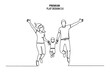 © yuli - Continuous One Line Drawing of Happy Family Jumping Together. Minimalist Vector Illustration of Mother, Father, and Son Holding Hands and Having Fun.