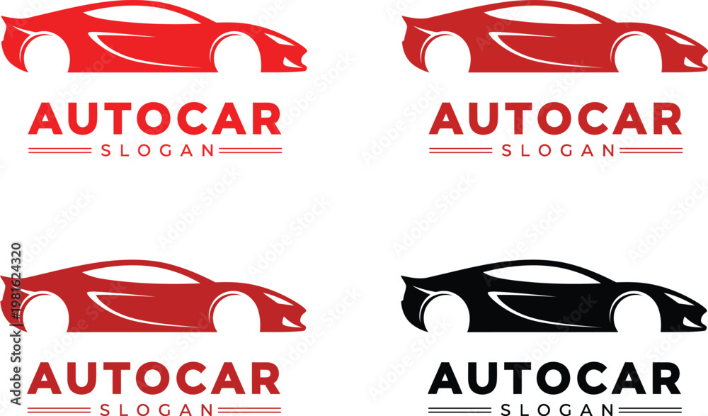 Autocar logo variations red and black sports car silhouettes with ...