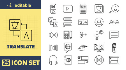  A set of 25 editable translation icons for language and communication
