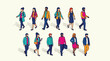 © S.Siam - Diverse group of people walking in different directions in business casual attire on a light beige background
