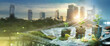 © ipopba - Concept of global green business growth, profit, development and success. Renewable energy-based green business can limit climate change environmental balance and global warming.