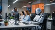 © Kharis - Humanoid Robot Collaborates with Human Colleagues in a Modern Office, Showcasing the Future of Artificial Intelligence and Workforce Integration