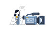 © Laxmystock - Flat Illustration of Female News Reporter with Camera and Microphone.