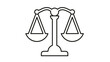 © Ingrid - Scales of Justice Vector Icon Illustration: Minimalist Black Line Art Symbol for Law, Legal System, Equality, Fairness, and Judicial Balance, Scalable Graphic Design Element on White Background