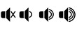 © Deny - Speaker volume icon set with mute and low to high sound levels in solid style