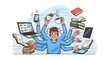 © dimadkal - Multitasking Chaos Overwhelmed Person with Multiple Tasks Funny Concept