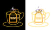 © Najnin - Glowing light effect cup of tea and tea bag International tea day celebration against a black and png transparent background. Hot drink for refreshment and healthy lifestyle.