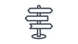 © Usman - Directional Signpost Vector Icon Illustration. Minimalist black line art symbol of a wooden sign post with three arrow pointers for navigation, travel, guidance, and decision-making concepts.