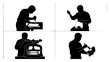 © ASHISH - Silhouette illustration set of printing and pressing machines, representing industrial production, manufacturing workflow, and mechanical operation design concepts.
