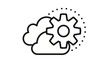 © Waleed - Cloud computing settings and configuration vector icon illustration. Minimalist black silhouette symbol of a cloud with a gear cogwheel and dotted circular accents for data management and storage.