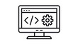 © Waleed - Web development and software programming vector icon illustration featuring a computer monitor with a browser window displaying code symbols and a gear for settings and configuration.