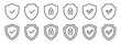 © dlyastokiv - Shield security icons, protection symbols set, security sign with check mark and lock sign in outline style