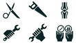 © Design Point - Black silhouette icons representing tools medical and analysis concepts vector
