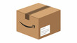 © Safiatuddin - An isometric illustration of a brown cardboard shipping box with the Amazon smile logo and a shipping label.