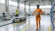 © Natsumae - Advanced humanoid robot walking with a box in a modern warehouse