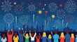 © Kativo - Colorful fireworks explode over a global city skyline as a diverse crowd watches