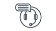 © Ema - Customer support vector icon featuring a headset with a microphone and a speech bubble, minimalist black line art illustration for call center, help desk, and communication service concepts.
