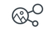 © MDRakibul - Photo sharing vector icon illustration featuring a circular landscape image connected to two nodes, representing digital media distribution, social networking, and image sharing concepts.
