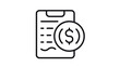 © Ch - Black vector icon of a clipboard with a dollar sign coin, representing a financial report, invoice, billing document, or business accounting statement in a clean minimalist line art style.