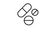 © MohammadMasudurRah - Black line art vector icon illustration of a medical capsule and two round pills, symbolizing pharmacy, healthcare, prescription medication, drugs, and pharmaceutical treatment.