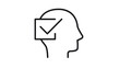 © Saif - Minimalist black vector icon of a human head profile with a checkmark inside a checkbox, representing decision making, mental clarity, positive thinking, and psychological health illustration.