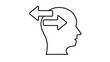 © MohammadMasudurRah - Minimalist black vector icon of a human head profile with two arrows pointing in opposite directions, symbolizing decision making, internal conflict, mental health, and cognitive thought processes.