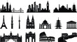 © JESMIN - Set of world famous landmarks and city skyline silhouette icons including Eiffel Tower Taj Mahal Great Wall and Colosseum for me