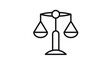 © Mdraza - Black line art vector icon of a balance scale of justice, symbolizing law, legal system, equality, and fairness. Minimalist outline illustration for legal services, court, and judicial concepts.