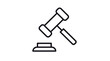 © Mdraza - Minimalist black line art vector icon of a judge's gavel and sound block, symbolizing law, justice, legal authority, and auction bidding. Clean scalable illustration for court and legal design.