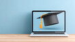 © istorsvetlana - Online graduation concept with graduation cap on laptop screen