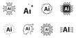 © KHOMA - Smart AI agent solid icon set featuring virtual chat bot assistant, digital robot support, machine learning brain, and voice technology automation vector symbols