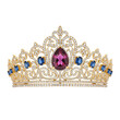 © Lien - Handcrafted gold tiara with a pink sapphire and blue gems on a reflective white surface with soft studio lighting concept of royal heritage and luxury
