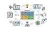 © Pancer - Empathy map presentation, showcasing business process with colorful elements, including laptop, lightbulb, and megaphone, illustrating ideation, prototyping, and user experience