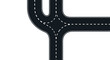 © Nur - Aerial view illustration of a road junction or highway intersection with white dashed lane lines and smooth asphalt curves.