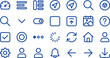 © Septarim - A comprehensive collection of thin blue line interface icons representing common digital navigation and utility action functions