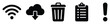 © Maestro - Essential user interface icons depicting wireless network, cloud download, trash bin, task list, and important alert symbol, ideal for modern application and web platform design.