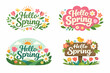 © RobiulIslam - Set of Hello Spring Lettering Designs with Vibrant Flowers, Tulips, Daisies, Sun, Bird, and Wooden Sign. Vector Illustration of Seasonal Greeting Emblems and Nature Elements for Cards and Decor.