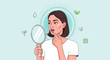 © My Stock - Woman examining face in mirror skincare routine concept illustration