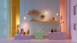 © kainat - Pastel color interior design with shelves and vases for home decor and modern art display ideas