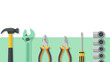 © Artem - Flat design tools banner with hammer, wrench, pliers, and screwdrivers