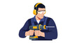 © Artem - Man using power drill with safety gear in modern flat design