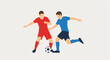© khalif15 - Dynamic vector illustration showcasing two male football players engaged in an intense game, competing for possession of the ball on a neutral background, symbolizing teamwork and rivalry in sports