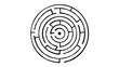 © MDMAZEDUR - Minimalist circular labyrinth maze vector icon illustration featuring a hand-drawn black line outline on a clean white background. Scalable graphic representing strategy, challenge, and complexity.