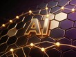 © Ahmadradziman - Metallic gold AI letters shine against a futuristic hexagonal network background