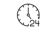 © Mehwish - Minimalist 24-hour service vector icon illustration featuring a clock face with a circular arrow and the number 24, representing around-the-clock availability, full-day support, and time management.