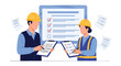 © khafid - Construction Workers Checklist. Teamwork. Safety. Planning.
