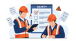© khafid - Construction Safety Checklist. Workers Reviewing Safety Plan. Workplace Safety Concept.