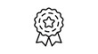 © Pam - Award badge vector icon with a star in the center and hanging ribbons, minimalist black line art illustration representing achievement, quality, success, first place, and excellence.