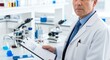 © alex - Scientist holding clipboard in laboratory with scientific equipment