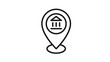 © Sumon - Black vector icon of a map pin location marker containing a classical building symbol representing a bank, museum, or government office, minimalist line art illustration on white background.